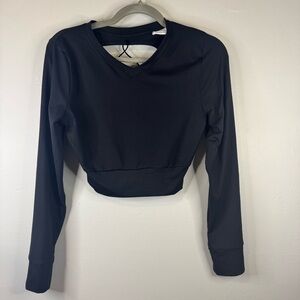 Gymshark Black Long Sleeve Crop Top Laced Back M